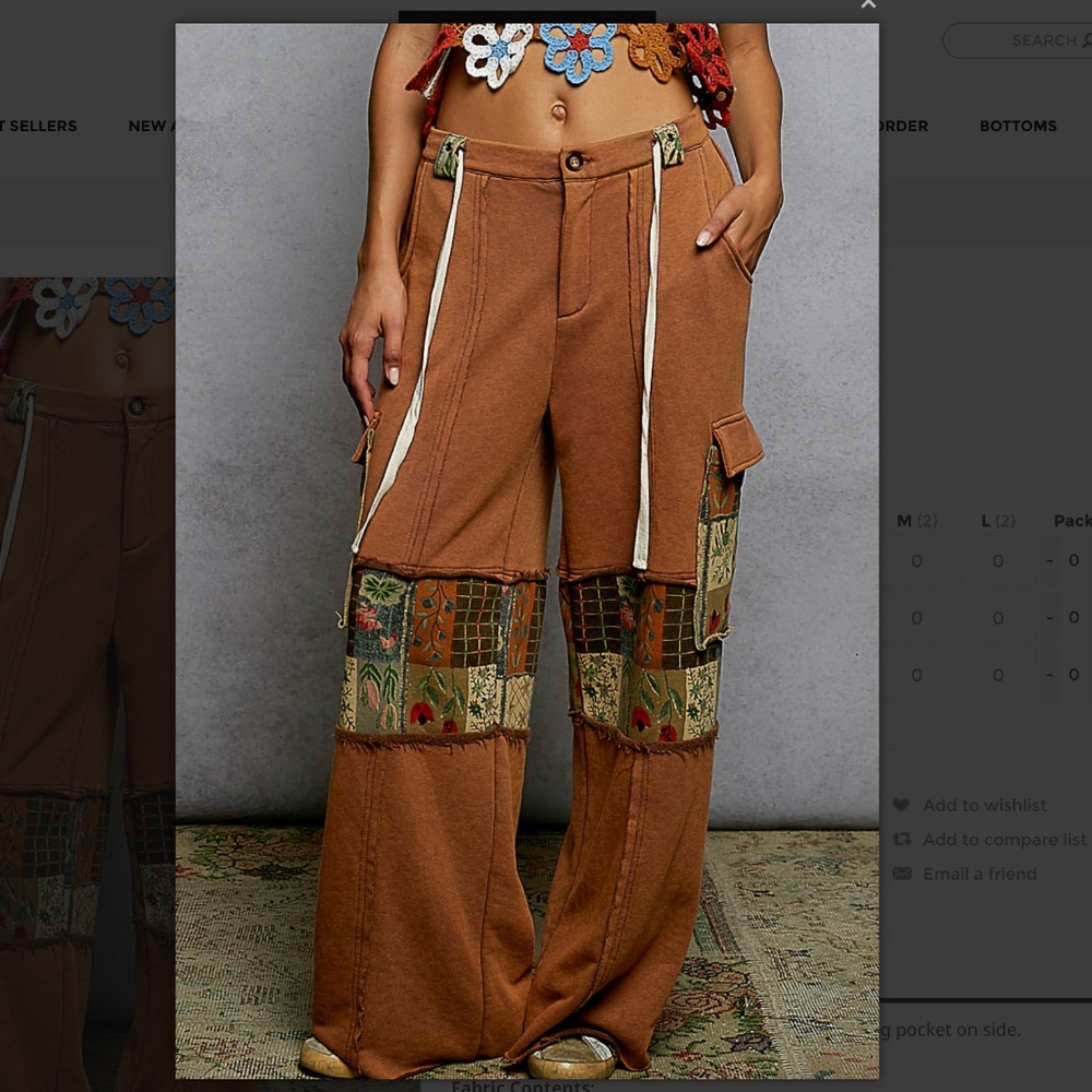 POL " Darlene " POL French Terry Pants Wide-Leg Patchwork Cargo Pants in Brown